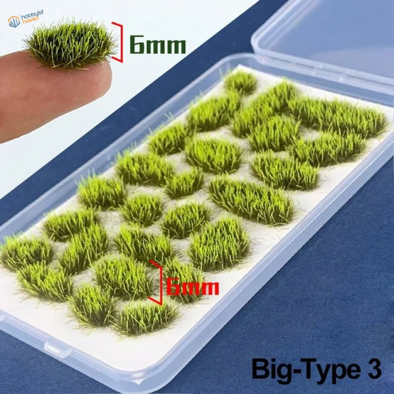 Green 6mm artificial grass tufts in clear case for grass flower patches