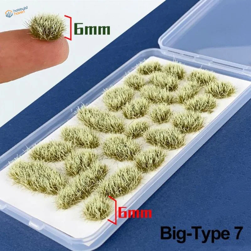 Tiny 6mm green grass flower patches in clear case, 60 models