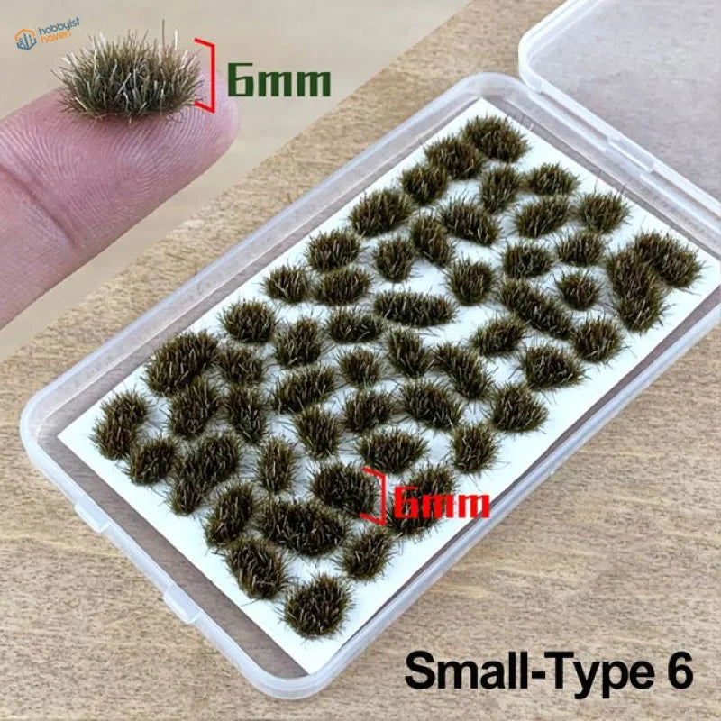 Tiny 6mm brown grass flower patches in clear case, 60 models