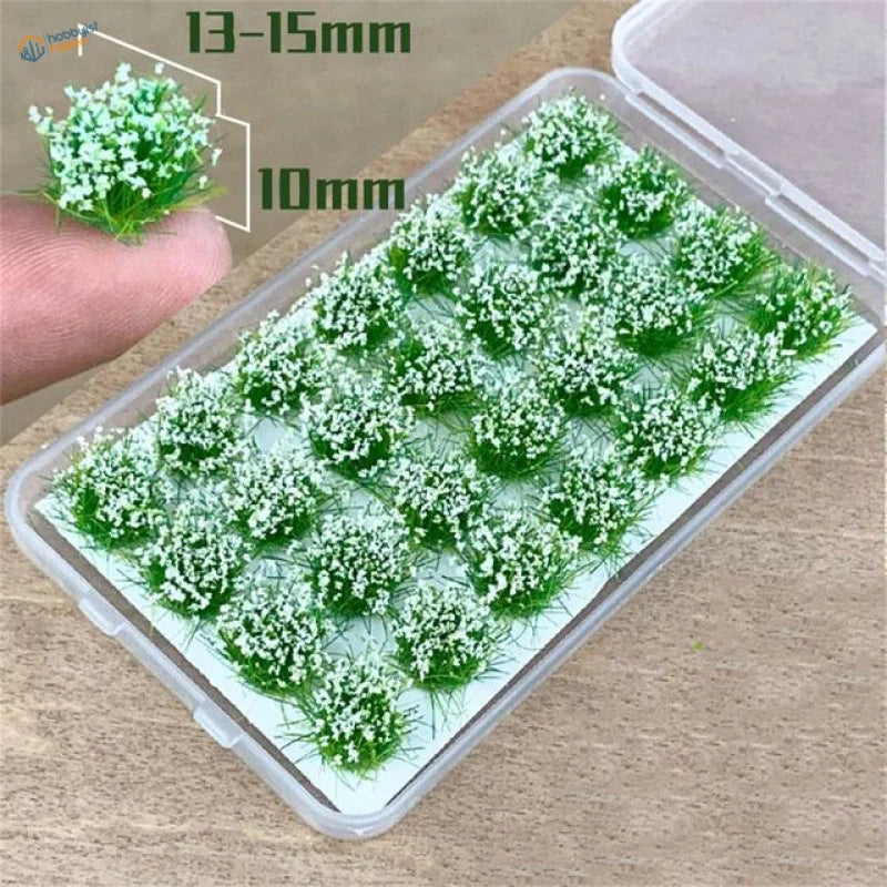 Green and white miniature grass flower patches, 10-15mm tufts
