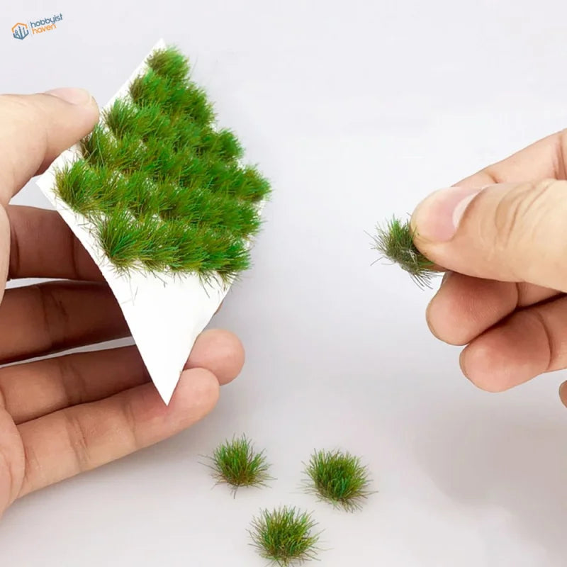 Green fuzzy grass flower patches for model dioramas, 60 available