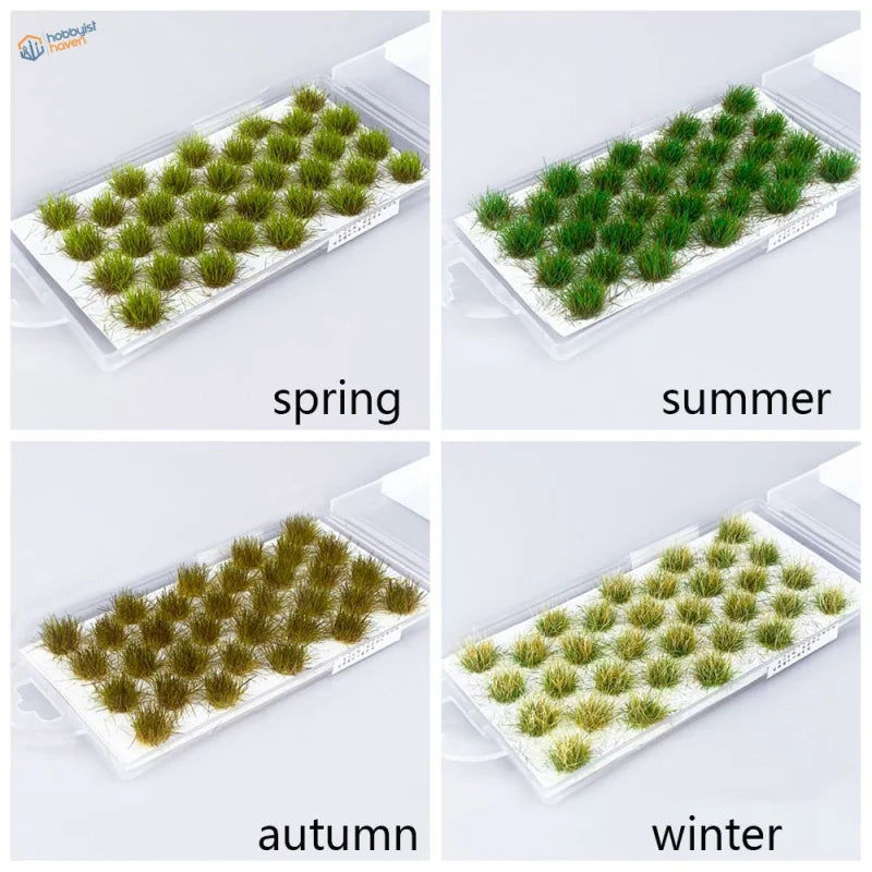 Seasonal grass flower patches in trays: spring, summer, autumn, winter