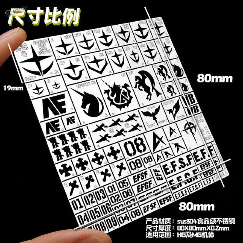 Gundam GM EFF number and icon metal stencil for scale modeling tools