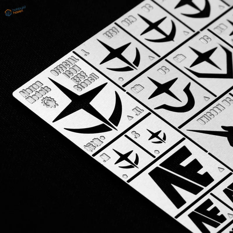 Gundam GM EFF metal stencil with star, anchor designs for scale modeling tools