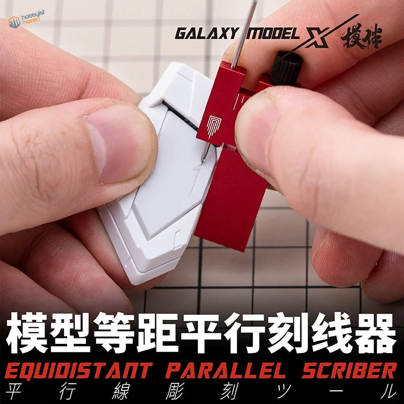 Red and white Gundam line carving tool for panel lines in model building