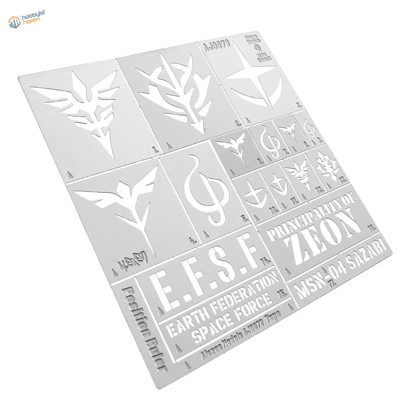 Gundam Zaku garage stencil with Zeon and Earth Federation logos