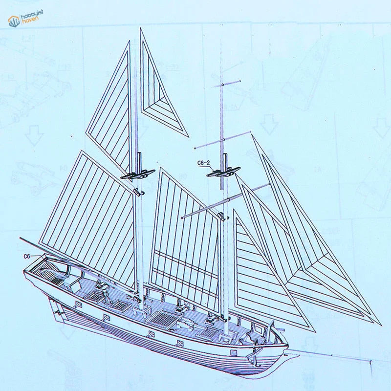 Halcon 1840 1:100 ship model kit blueprint with rigging and sails