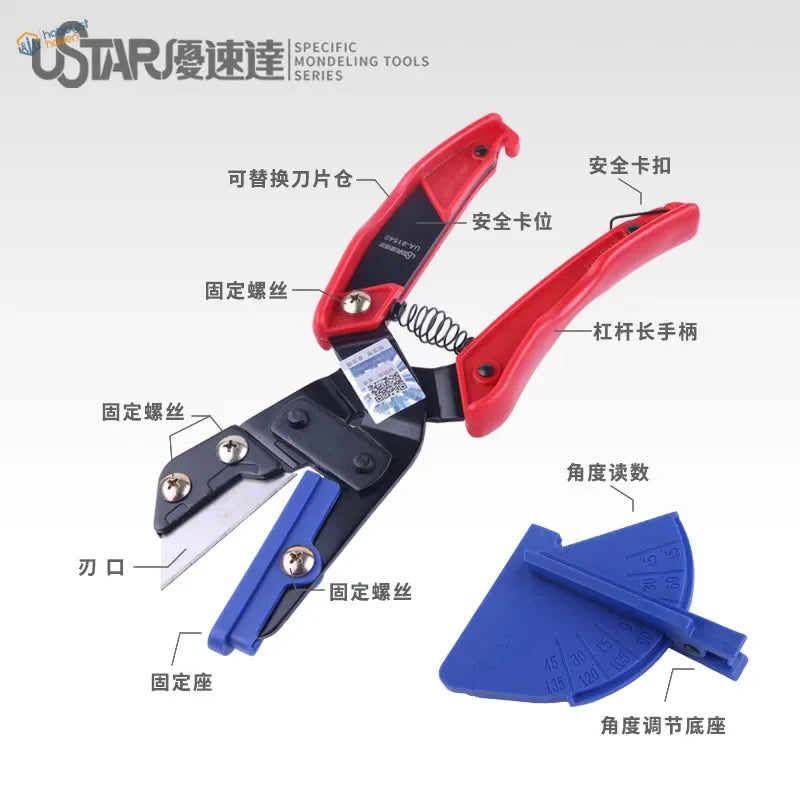 Red and black Ustar handheld angle cutting pliers with blue base