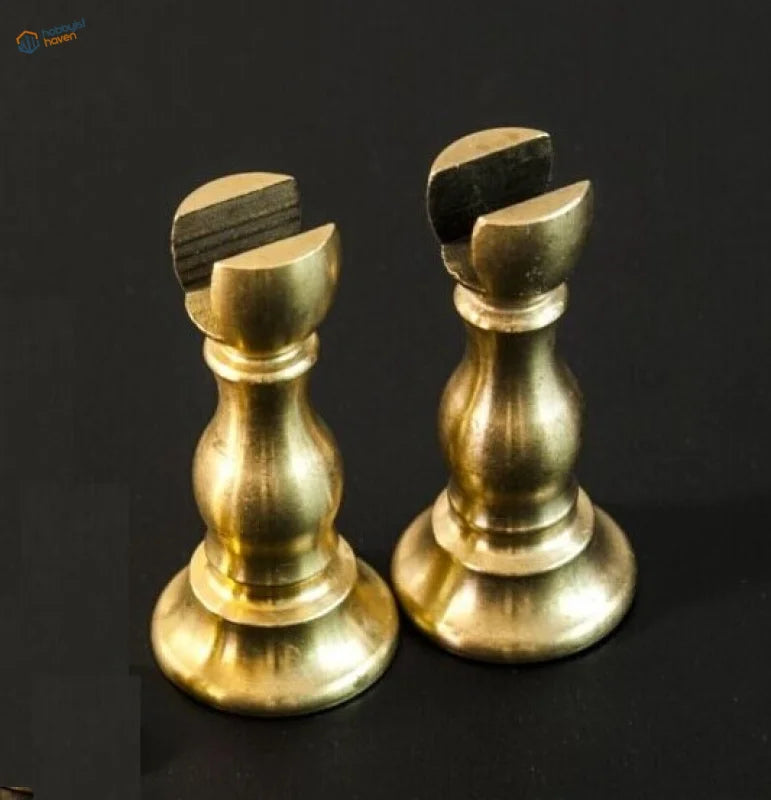 Two CNC brass supports rooks with dark wood inlays, HARVEY 18470