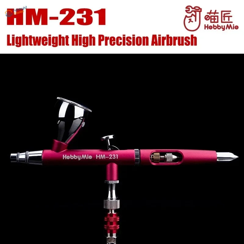 High precision professional airbrush Hebbymio HM-231 in pink with chrome accents
