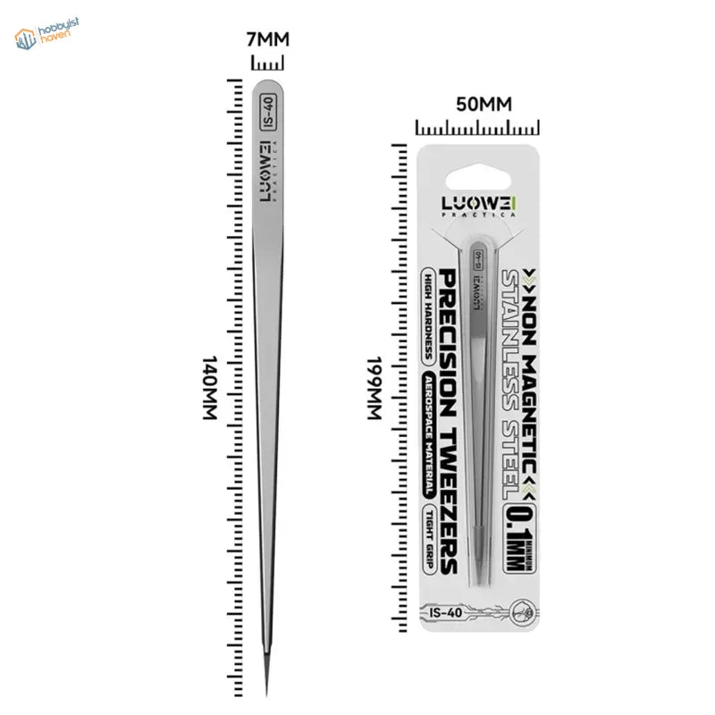 Luowei IS-40 tweezers: silver stainless steel with 0.1mm precision tip