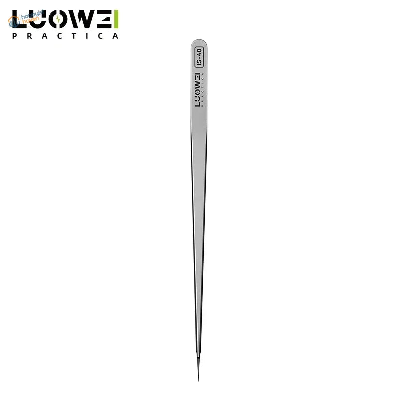 Luowei IS-40 tweezers with silver precision tapered design and markings