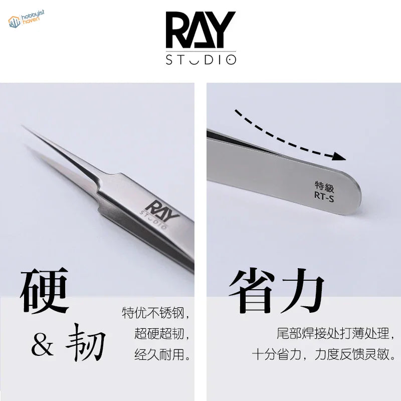 High precision Silver Ray Studio RT-S steel tweezers with satin finish