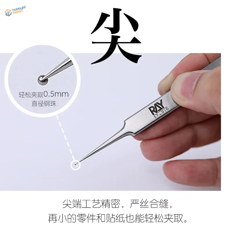 High precision steel tweezers with satin finish pointed tip for 0.5mm beads