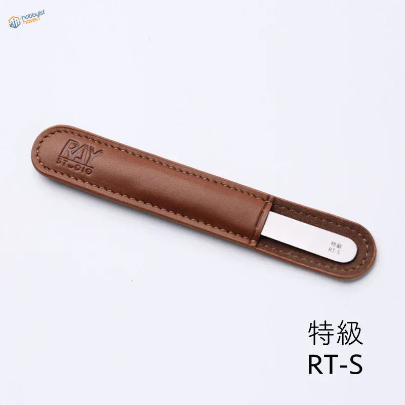 High precision steel tweezers in brown Ray Studio leather case