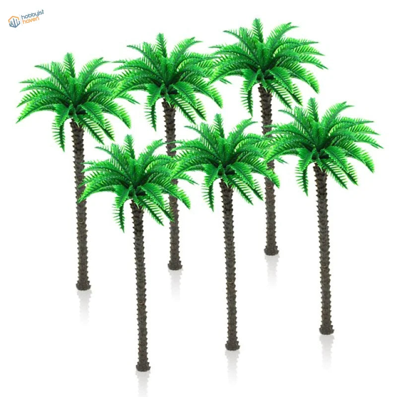 Six high-quality ABS palm trees with textured brown trunks