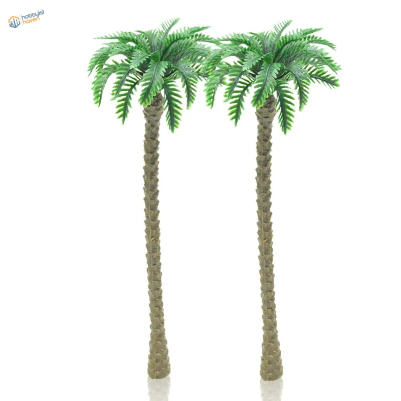 Two identical high-quality ABS palm trees with brown trunks and green fronds
