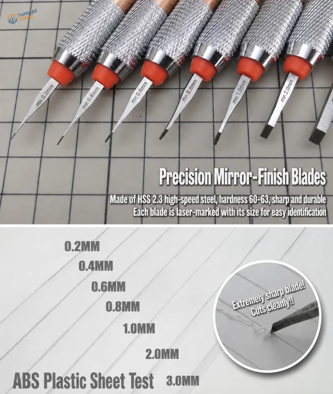 Set of high-quality steel burin engraving tools with mirror-finish blades orange handles for scale modeling tools
