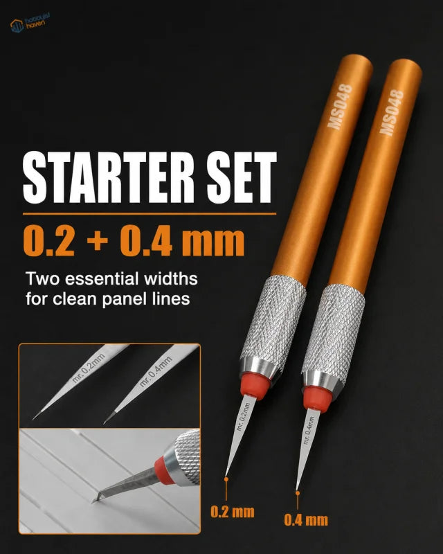 High-quality steel burin ms048 with orange handles, silver textured grips, red tips for precise panel lines on high-speed steel