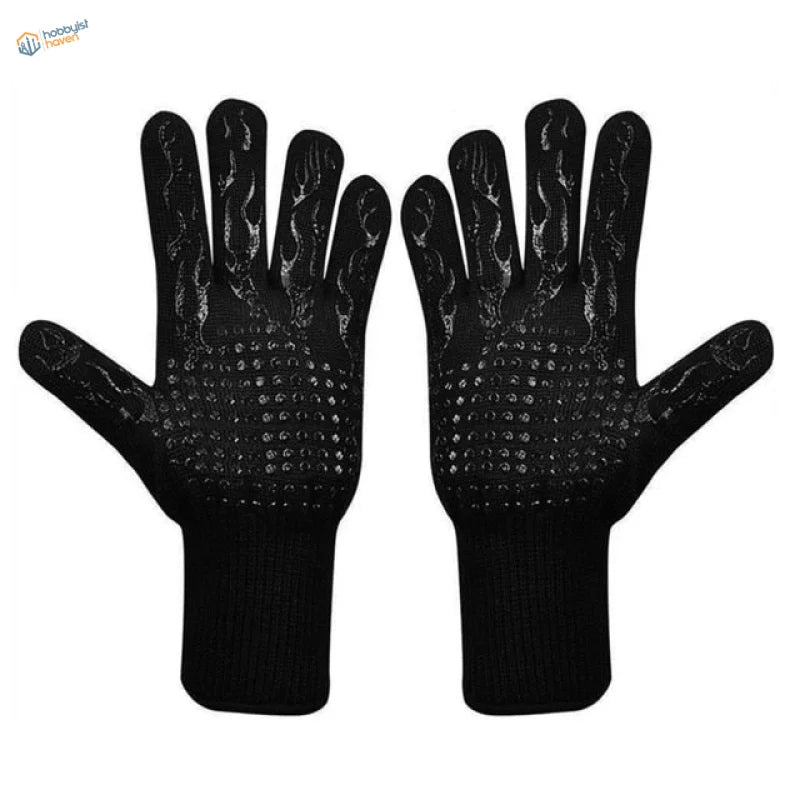 High temperature resistance gloves with black silicone grip and flame patterns