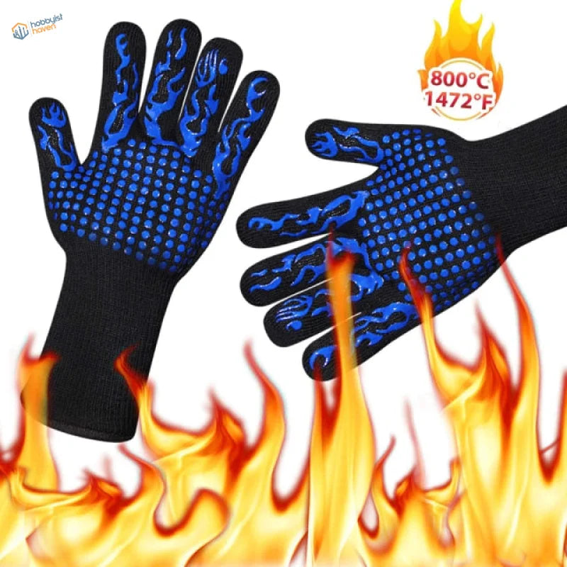High temperature resistance gloves with blue flame pattern and grip dots
