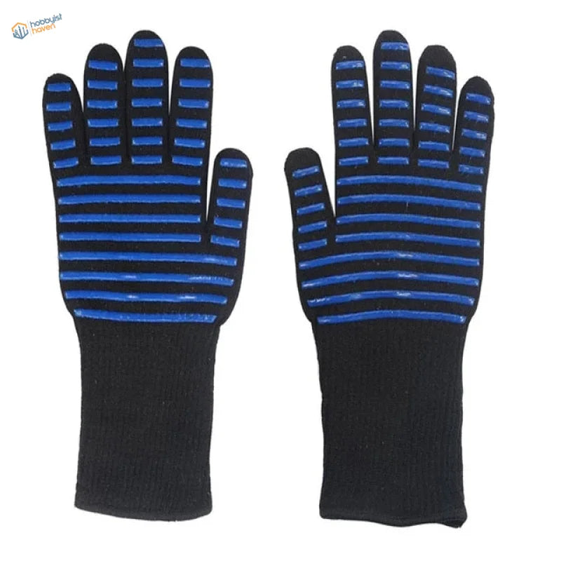 Blue and black high temperature resistance gloves with silicone grip
