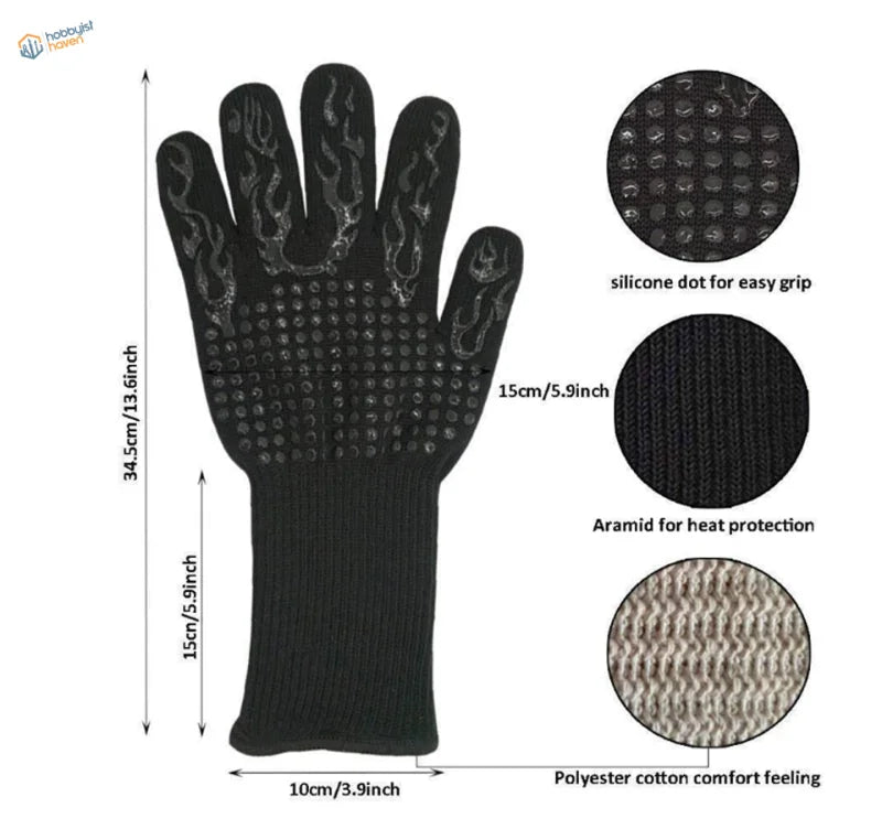High temperature resistance gloves with black silicone aramid flame grip