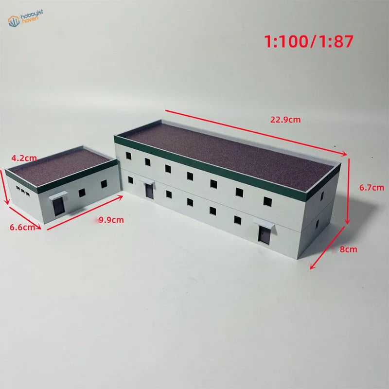 HO electric substation model: 1:100 scale white/green buildings with purple roofs