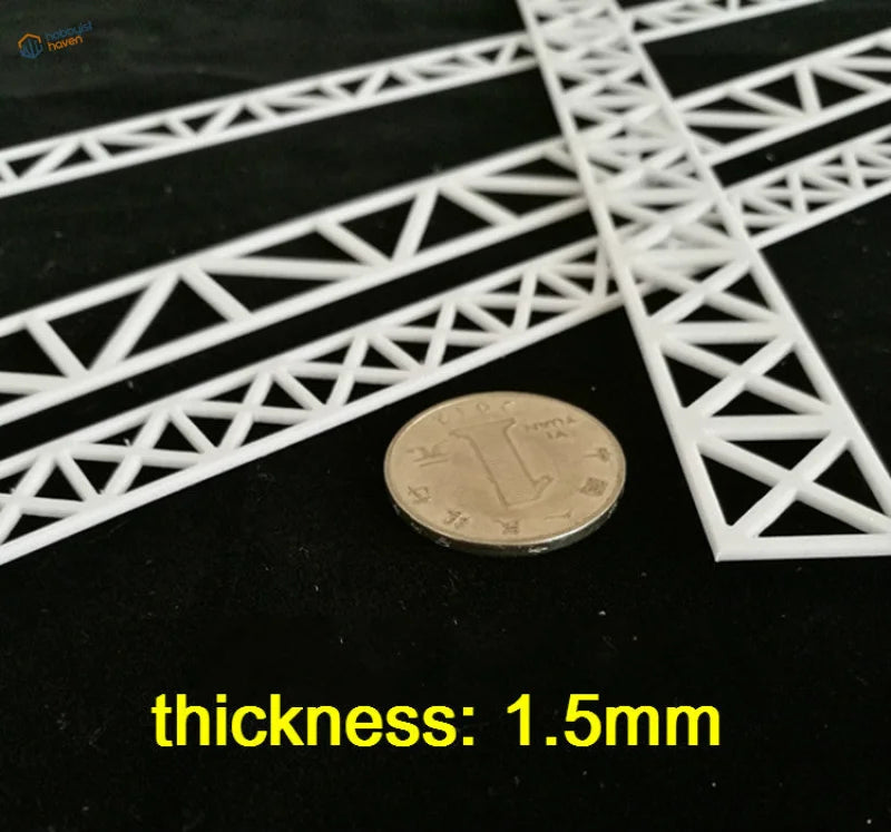 Ho scale white plastic truss pieces for steel bridge structure, 1.5mm thick