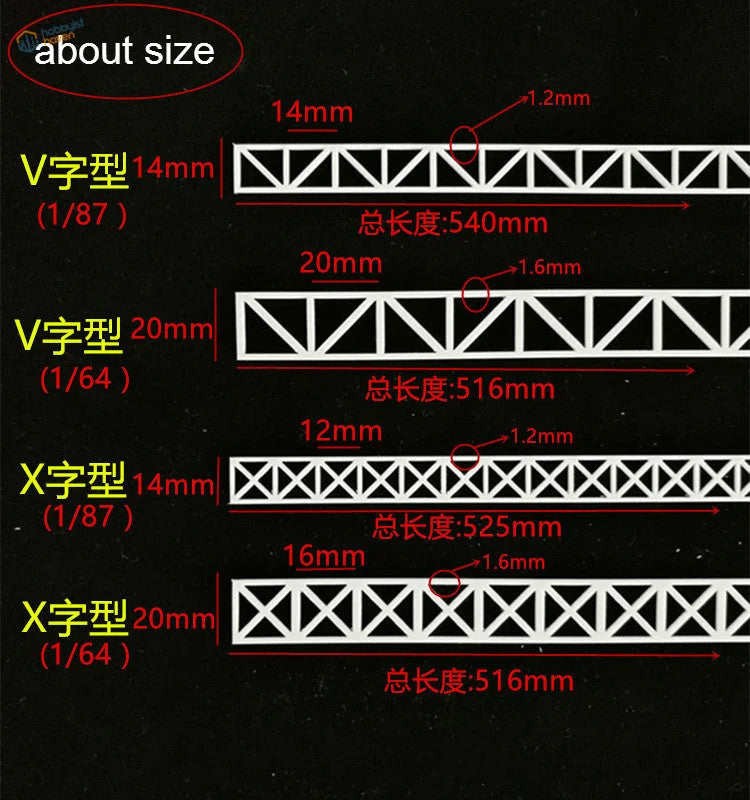 Ho scale white plastic V and X track pieces for steel bridge structure