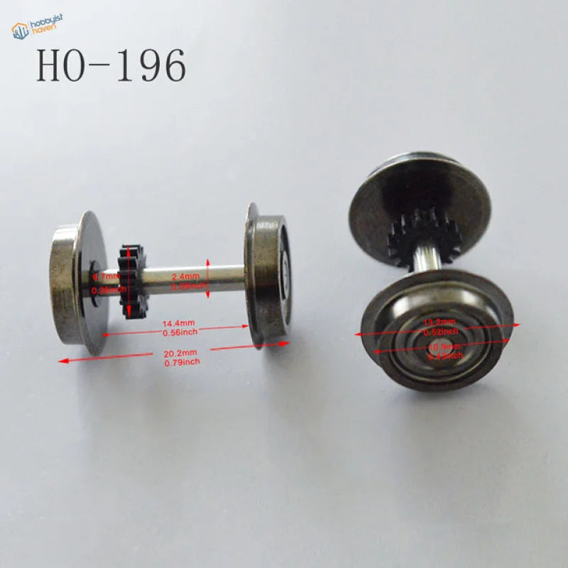 HO scale 1:87 train wheel with silver finish and black gears