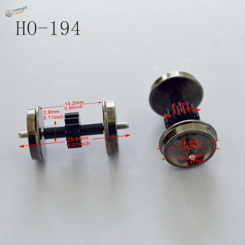 HO-194 HO scale train wheelset with silver rims, black gear for model building tools