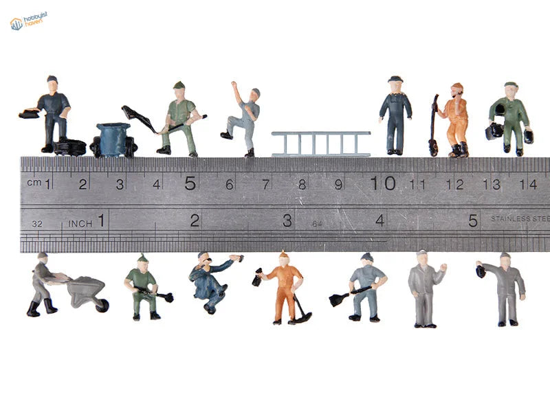 HO scale 25 worker figurines for railroad scenery in various uniforms