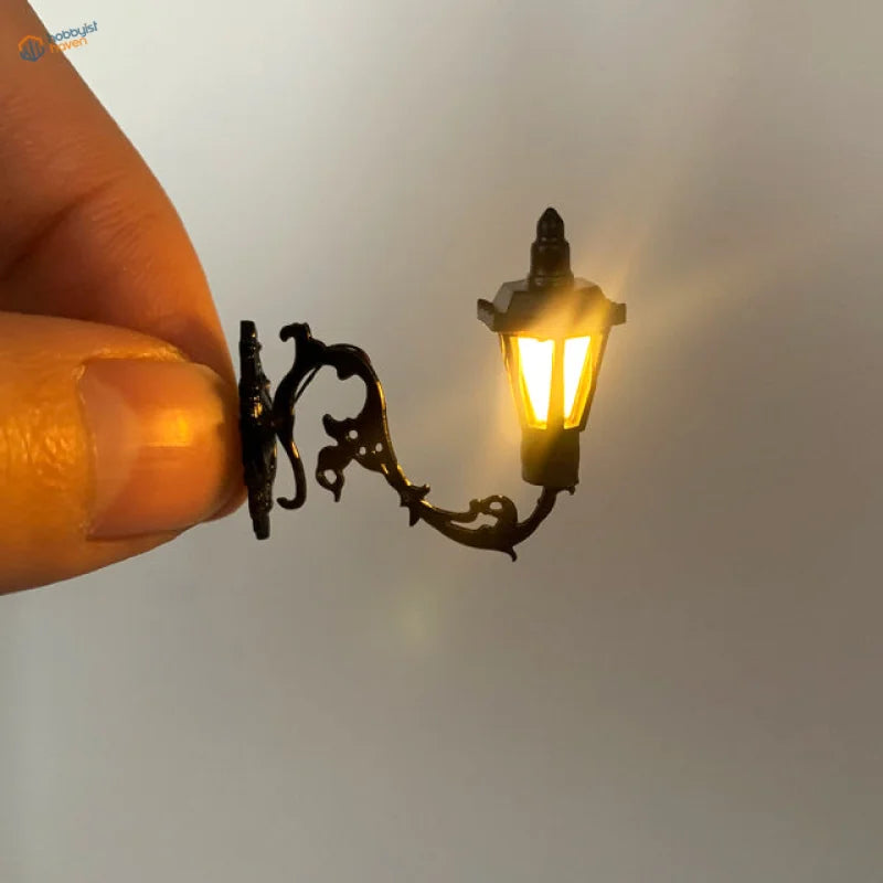HO scale lamp: miniature black wrought iron lantern for railroad scenery