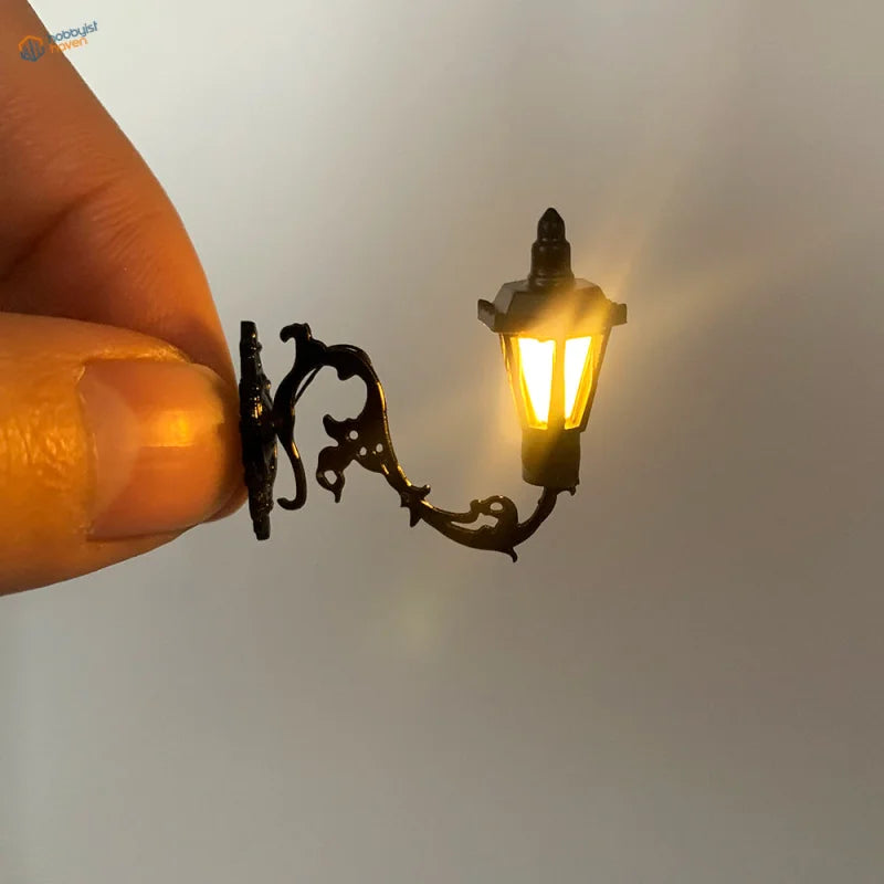 HO scale lamp: miniature black wrought iron lantern for railroad scenery