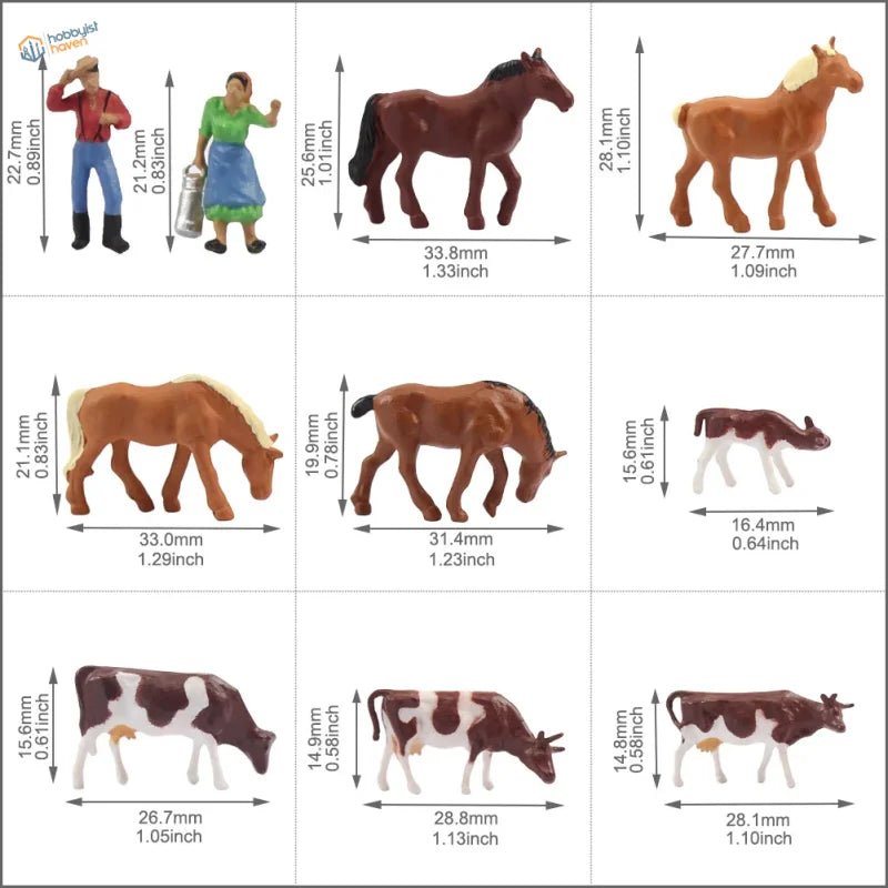 HO scale livestock farmers: brown plastic animal figurines in various poses