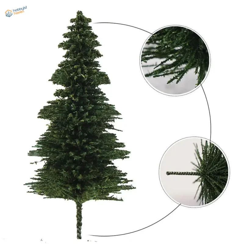 Dark green HO scale model tree with pine-like branches and twisted trunk