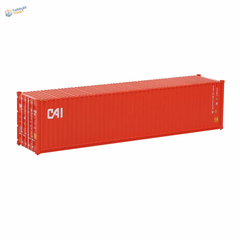 HO scale train model: vibrant red shipping container with cai branding