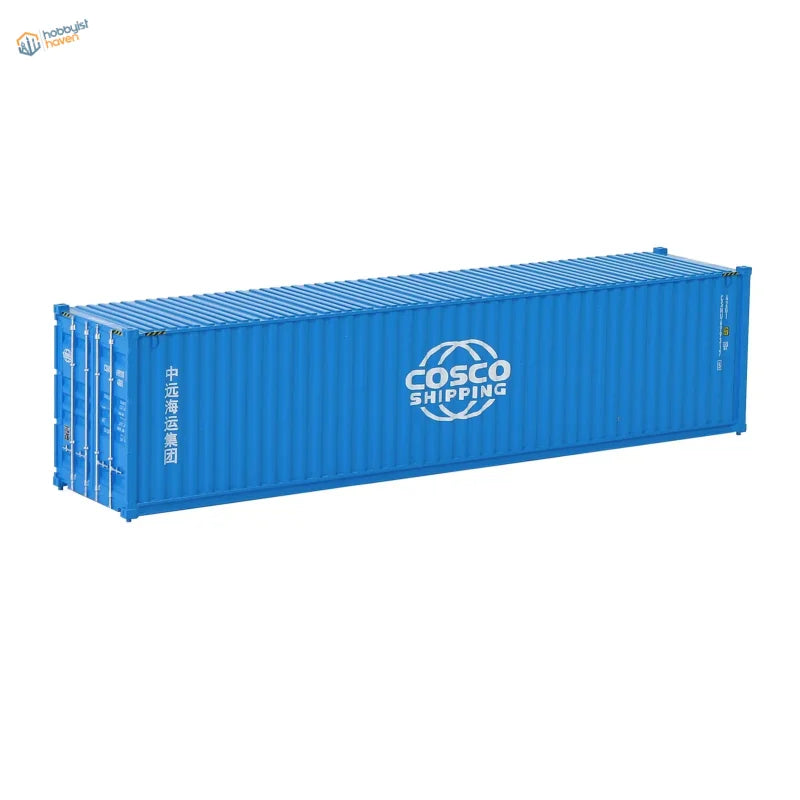 HO scale train model: blue Cosco Shipping container with logo