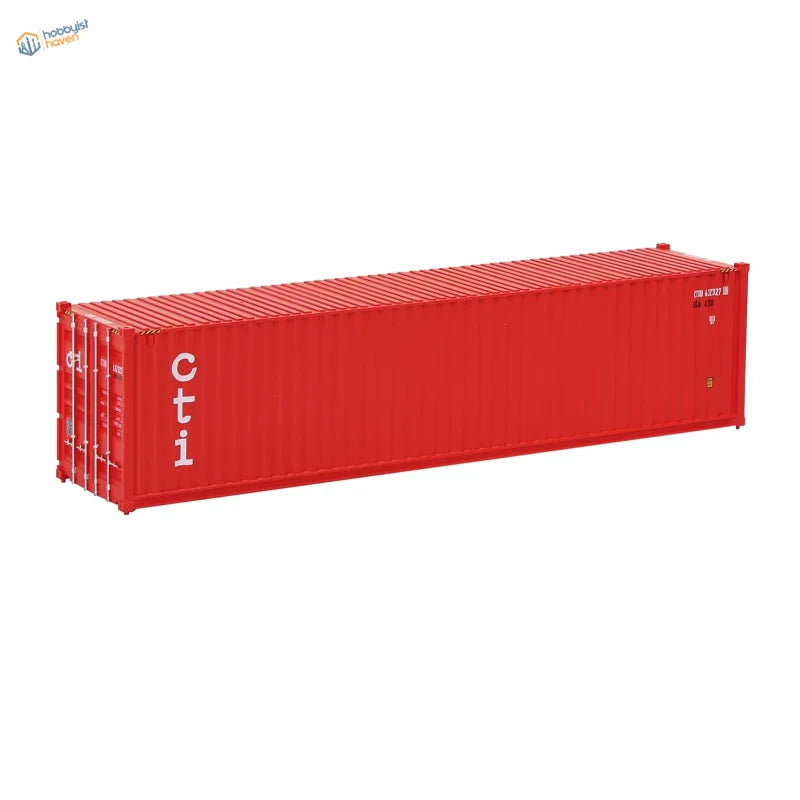 HO scale train model red shipping container with white CTI lettering