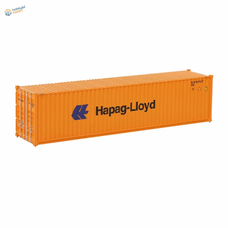 HO scale train model of orange Hapag-Lloyd shipping container