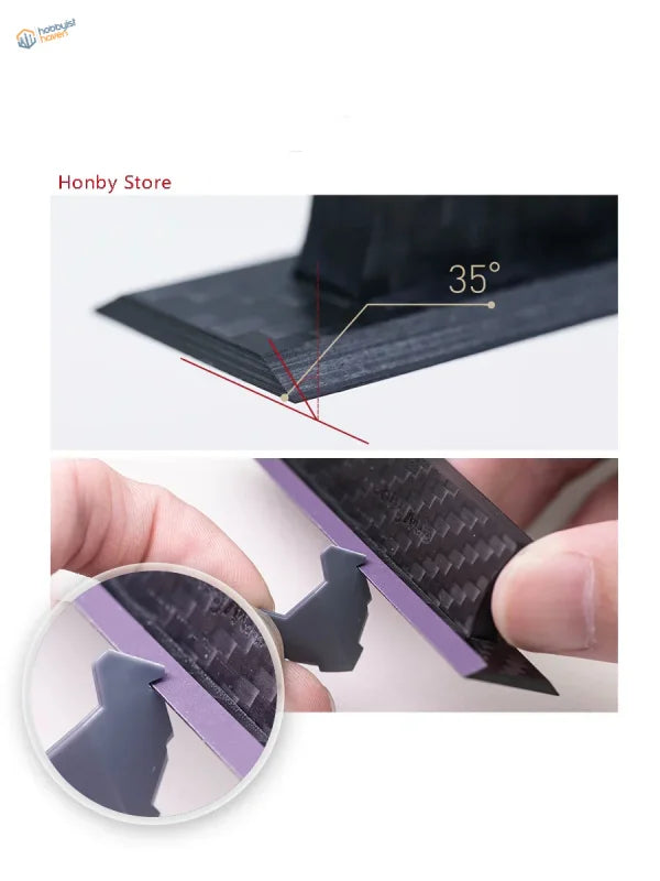 Black carbon fiber sanding handle with 35-degree angle, purple grip