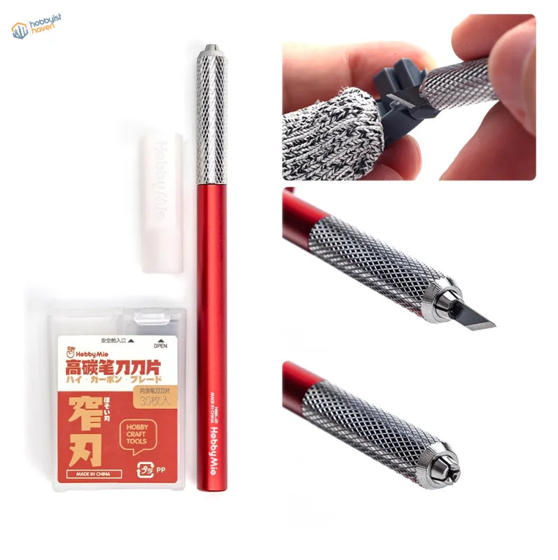 Red silver textured Hobby Mio Scale Modeling craft knife with blade