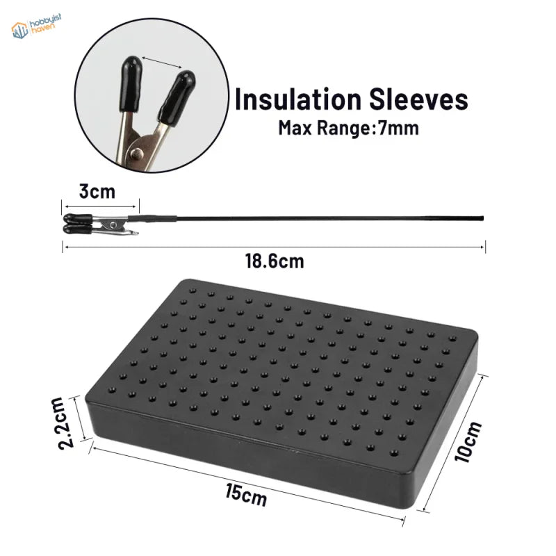 Black rectangular insulation mat with magnetic alligator clips