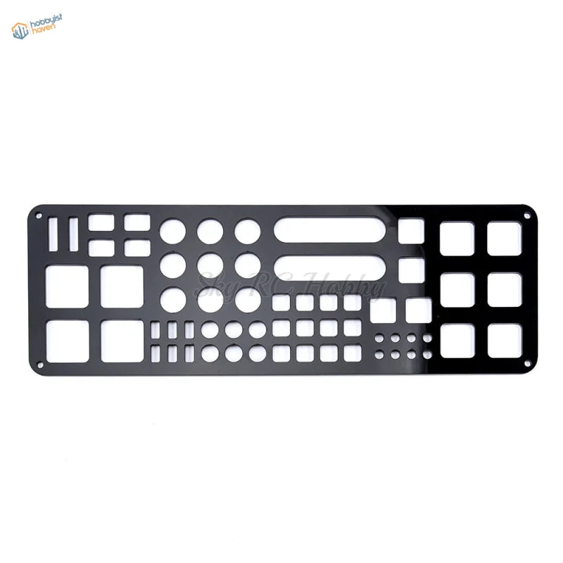 Black anodized aluminum holding shelf with 63 holes for scale modeling tools organized