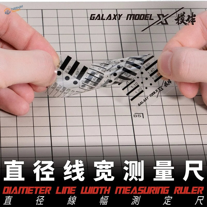 Holes panel lines measuring card: black white tape with diameter line markings