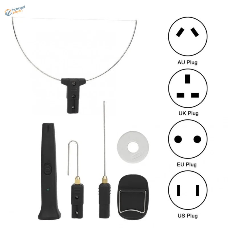 Black and silver portable antenna kit with high density foam adapters for AU, UK, EU, US outlets
