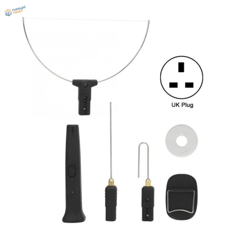 Hot wire foam cutter kit with black handheld antenna, UK plug, tools for high density foam