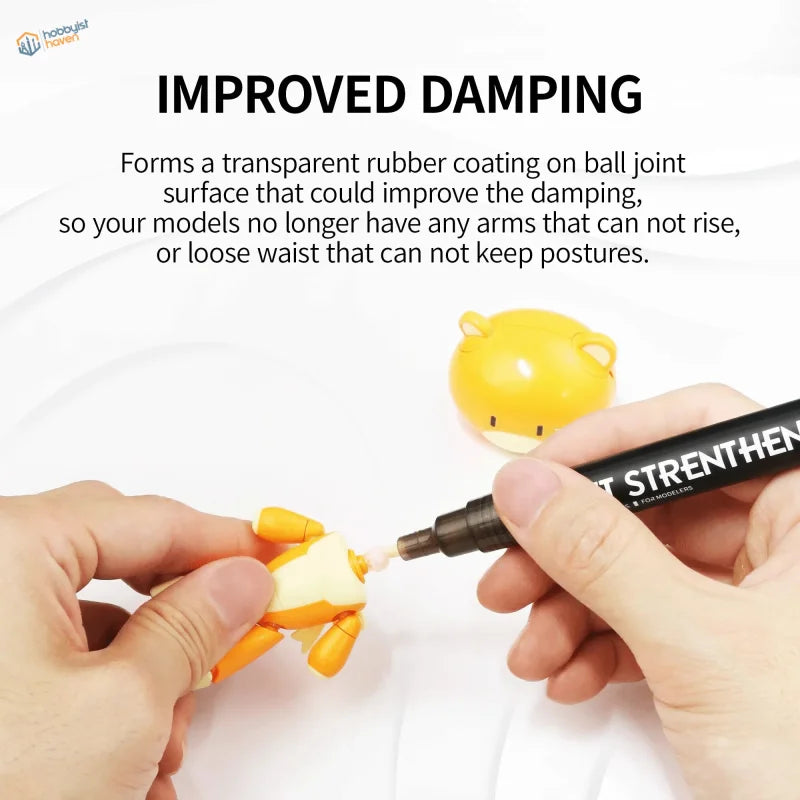 Joint strengthening pen applying coating to Gundam model ball joint