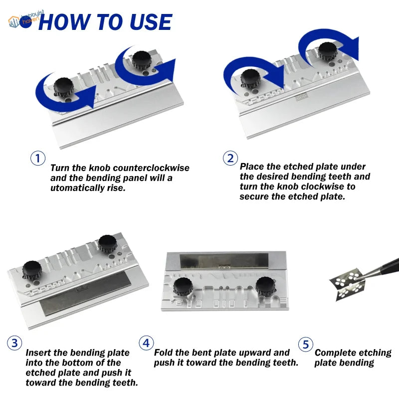 Joystar photo-etched parts bender silver aluminum precision bench vise tool with black knobs and flat toothed bending plate